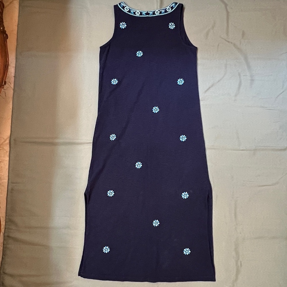 J. Jill Maxi Dress Blue‎ Embroidered Sleeveless Sz S - Picture 6 of 12